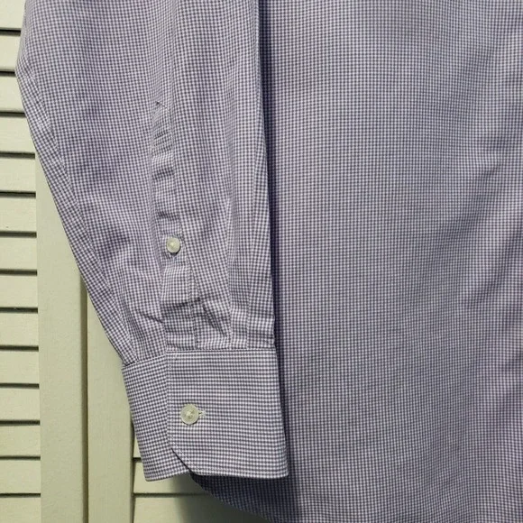 Tailorbyrd Button Down Shirt Men's Size 16 1/2 (34-35) Trim Purple Gingham Check - Picture 3 of 9